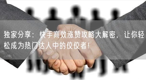 独家分享：快手高效涨赞攻略大解密，让你轻松成为热门达人中的佼佼者！