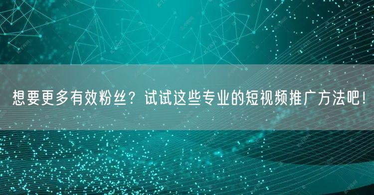 想要更多有效粉丝？试试这些专业的短视频推广方法吧！